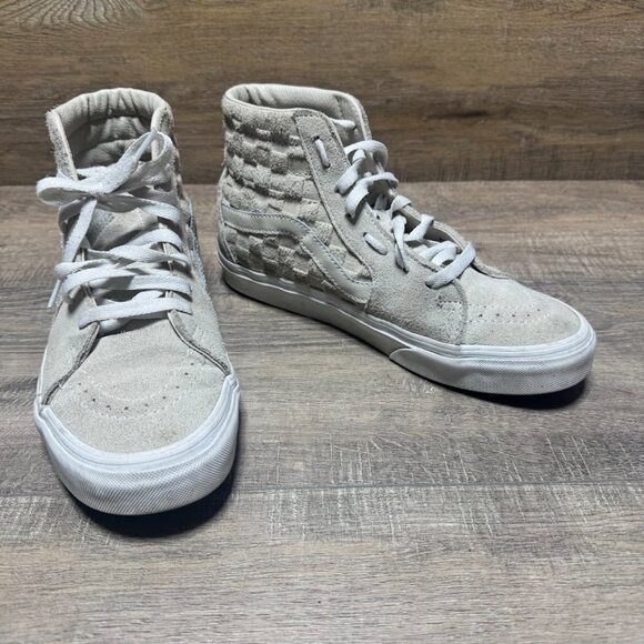 Vans Sk8-Hi Embossed Checkerboard Oat White Suede Sneakers Women's 8.5 - Picture 6 of 7